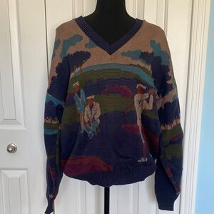 Vintage Rare Crossing Fine Line 100% Cotton Large Woven Golf Knit Sweater